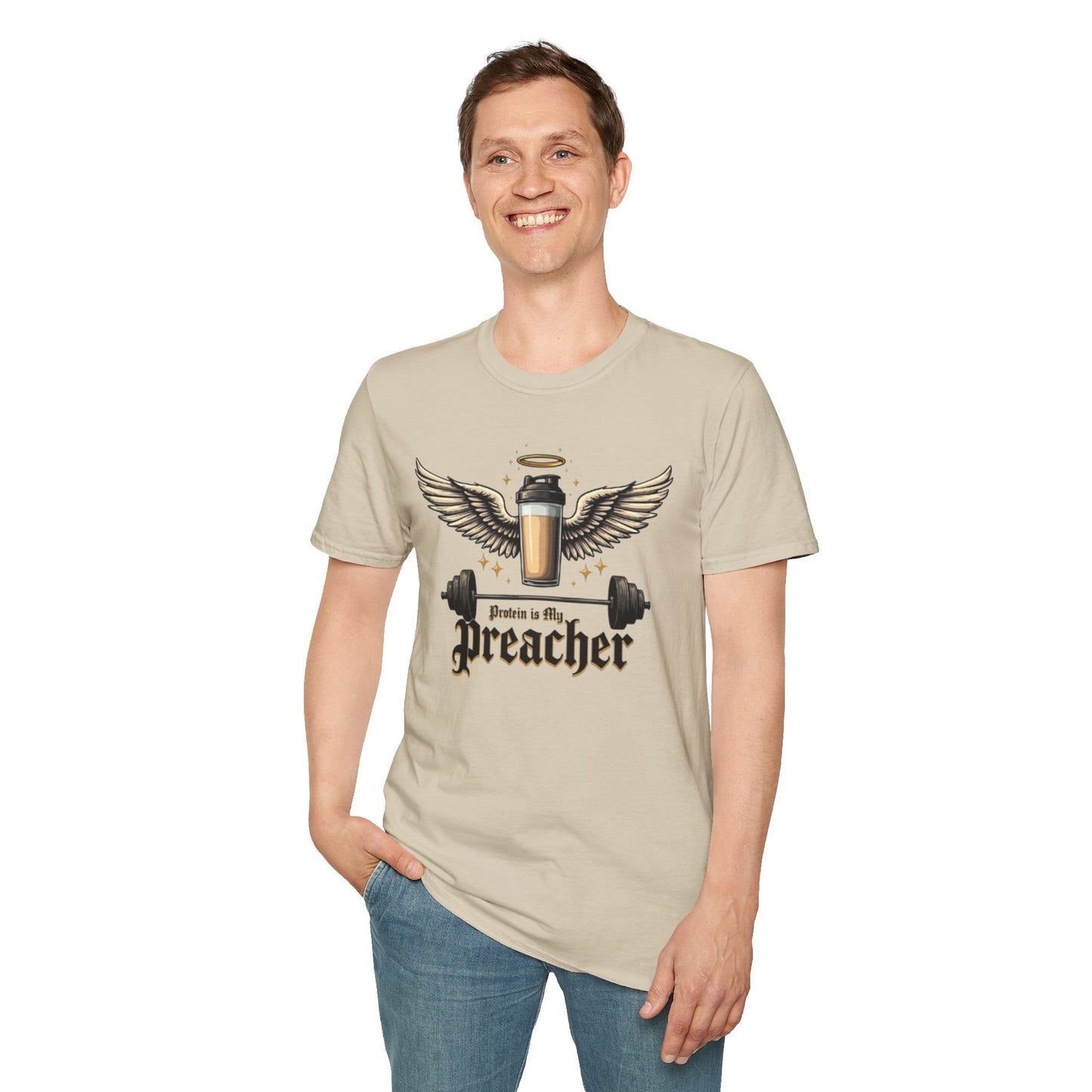 Protein Is My Preacher T-Shirt – Funny Gym & Bodybuilding Tee