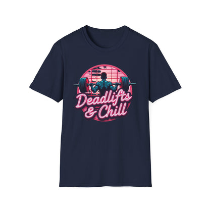 Deadlifts & Chill T-Shirt – Retro Gym & Fitness Tee