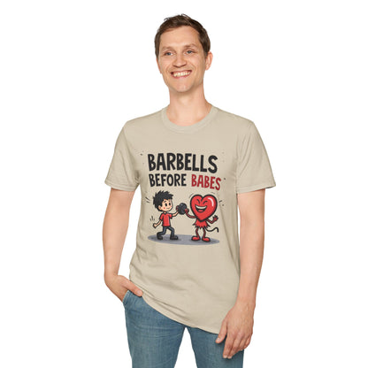 Barbells Before Babes Funny Gym T-Shirt – Fitness Lover Workout Tee