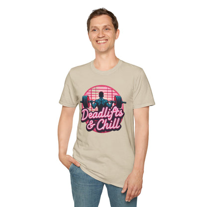 Deadlifts & Chill T-Shirt – Retro Gym & Fitness Tee