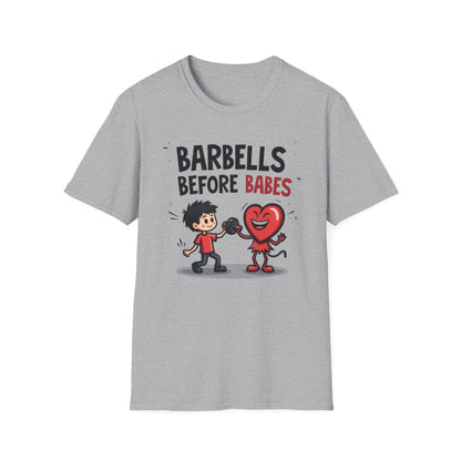 Barbells Before Babes Funny Gym T-Shirt – Fitness Lover Workout Tee