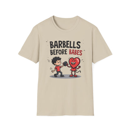 Barbells Before Babes Funny Gym T-Shirt – Fitness Lover Workout Tee